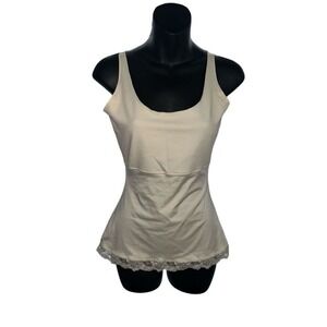 NICE SPANX By Sara Blakely Women's Cream Lace Hem Slimming Tank Top Compression